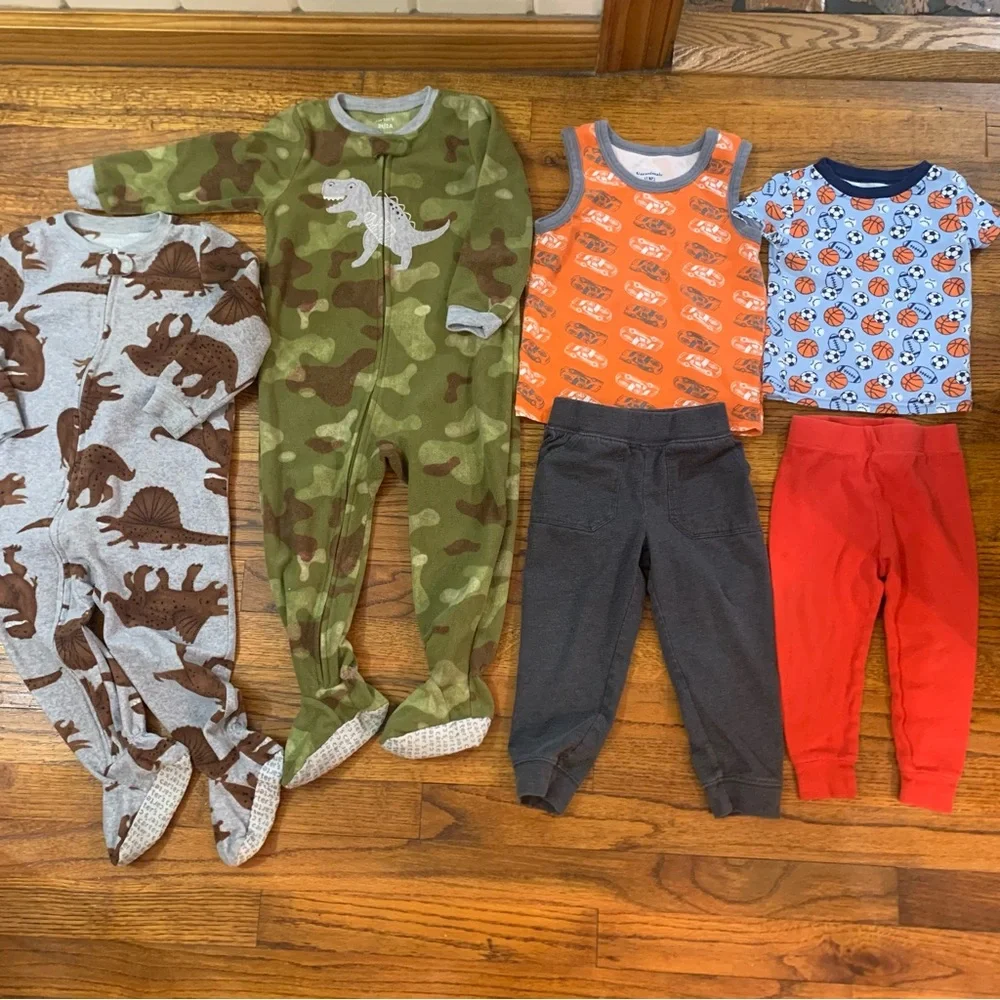 Baby Toddler Boy LS Footed Fleece Pajama Onesies Shirt Pant Sets 2T / 24 Months